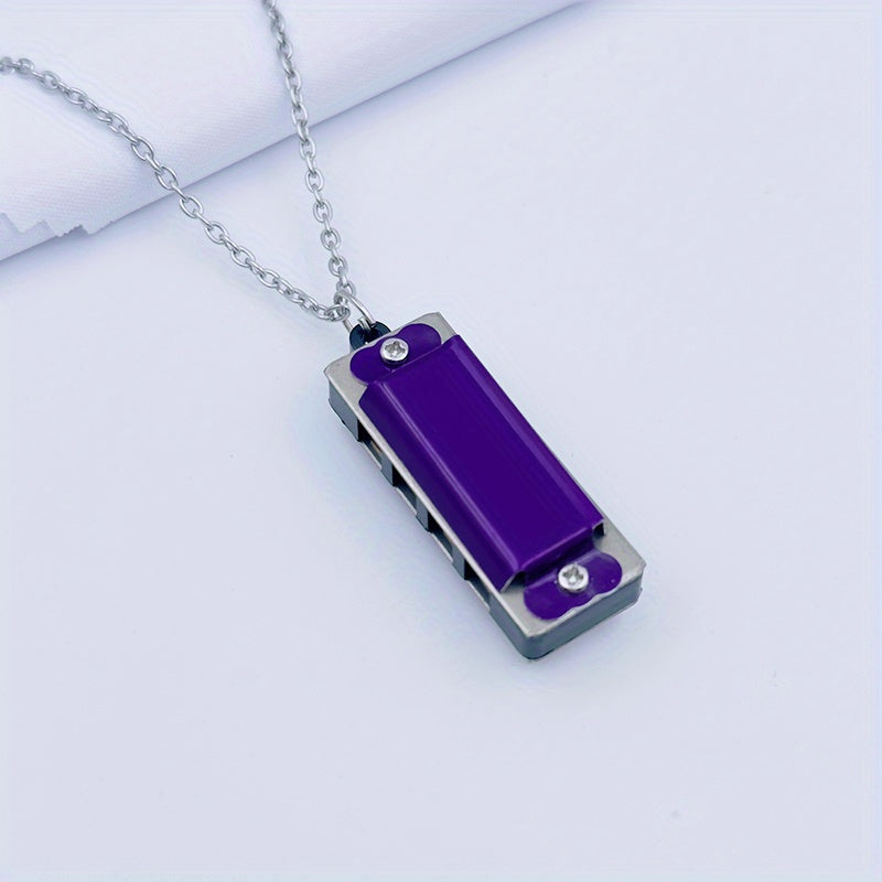 Necklace harmonica with four holes and eight tones for playing songs.