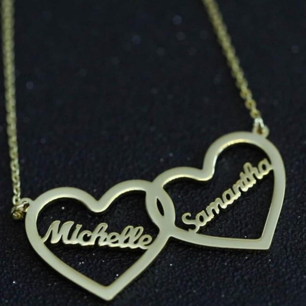 Personalized Interlaced Heart Necklace with Custom Couple Pendant - Includes 2 Names, Customized Necklace Pendant for Special Occasions like Christmas, Halloween, and Valentine's Day. Perfect Gift for Your Loved One.