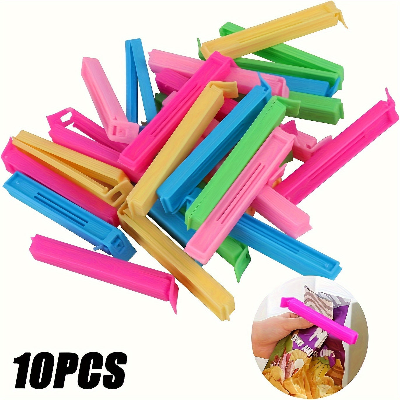 Set of 10 Colorful Reusable Plastic Bag Clips - Keep Food Fresh and Sealed, Perfect for Organizing your Kitchen and Storing Snacks