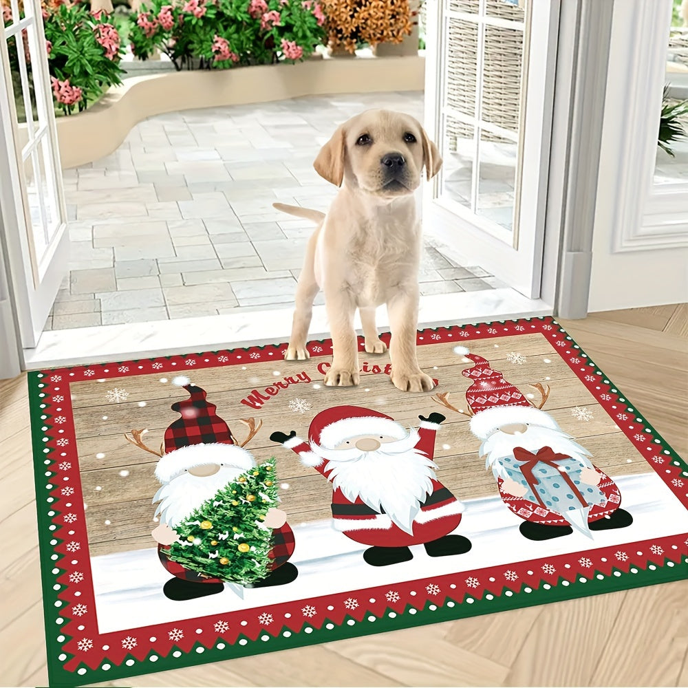 Polyester Christmas Santa Claus Doormat - Festive Entry Mat with Non-Slip Backing, Machine Washable, Holiday Decor Welcome Rug - 1 Piece