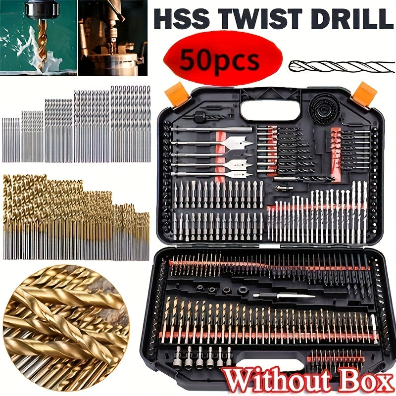 50-piece titanium coated drill bit set for DIY and home projects, comes with gift box.