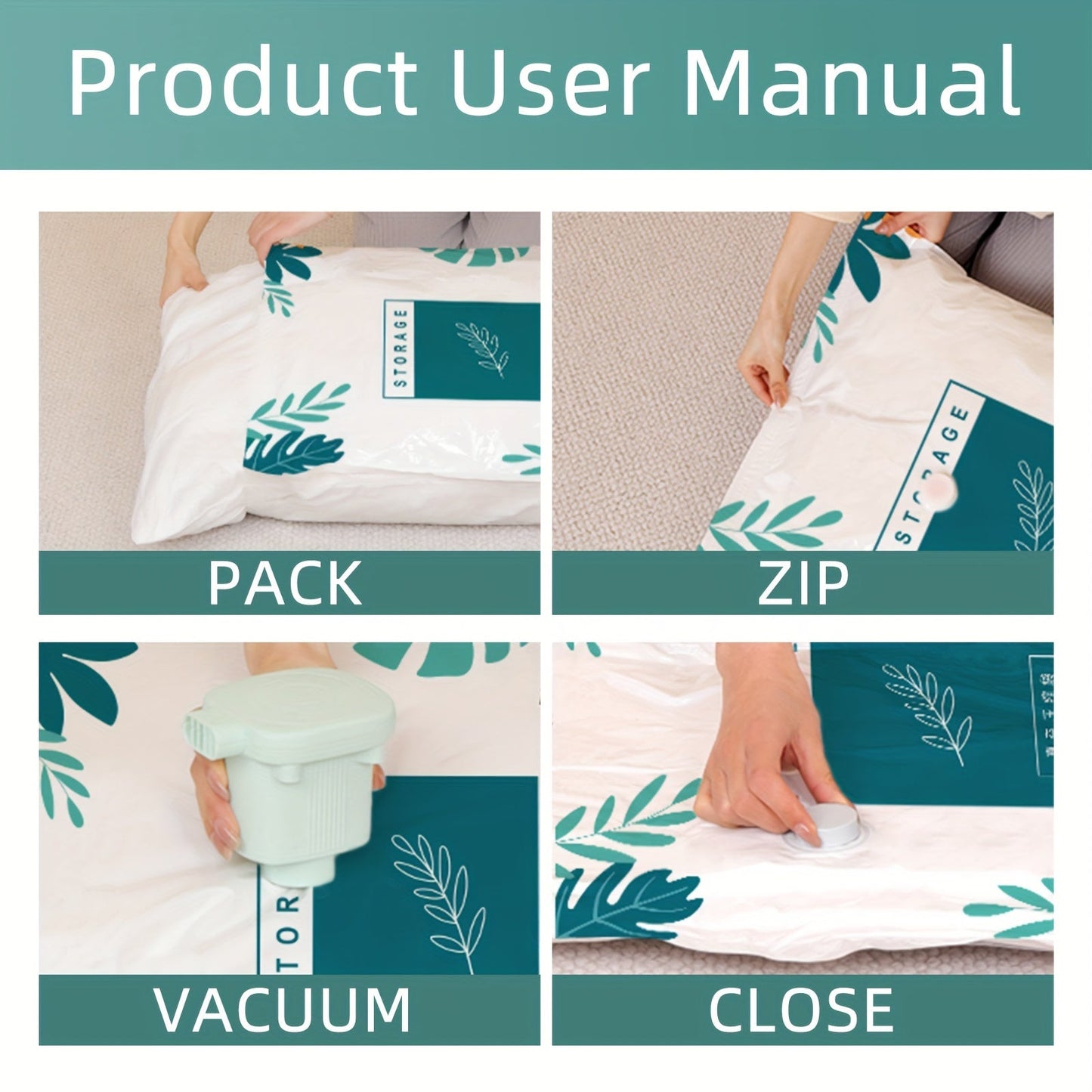 Vacuum Storage Bags, Available in Packs of 2, 4, and 6 with Hand Pump Included. Ideal for Saving Space in Your Wardrobe and Bedroom. Perfect for Storing Quilts, Blankets, and Clothes. Sealed Bags Keep Items Moisture-Proof, Mildew-Proof, and Dust-Proof.