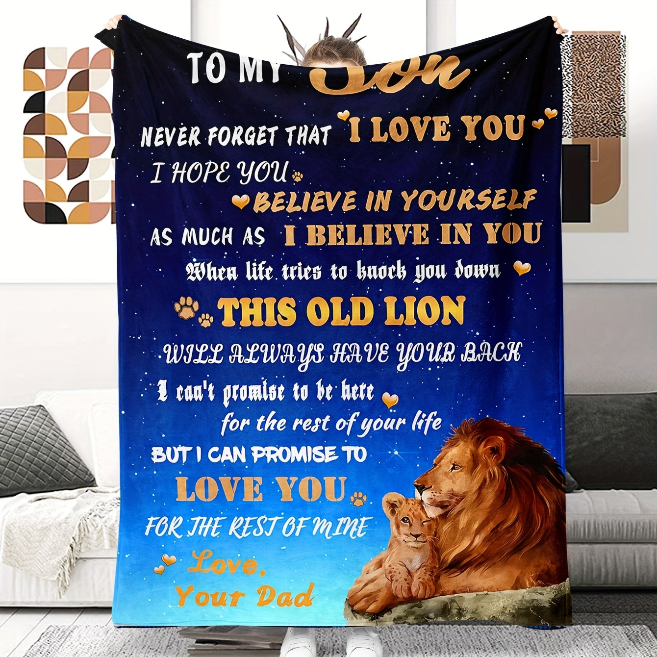 A warm and cozy flannel blanket featuring a heartfelt message from dad to son. Perfect for snuggling up on the couch, bed, or during camping trips. Ideal as a birthday gift for any occasion.