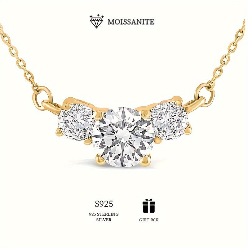 Luxurious Hypoallergenic Three Stone Necklace in 925 Sterling Silver with 2-4ct Moissanite. Perfect Gift for Valentine's Day or Birthday, Comes with Moissanite Certificate and Elegant Gift Box, Ideal for Women.