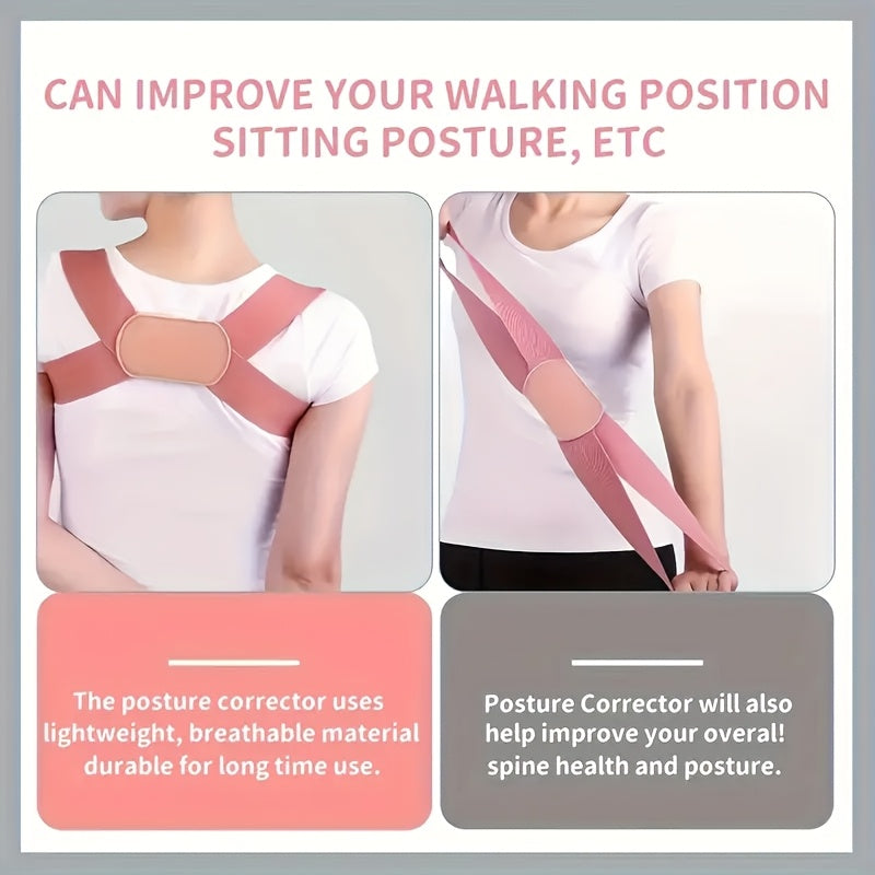 Invisible posture corrector: breathable polyester strap in black, pink, & beige, ideal for posture improvement and daily wear.