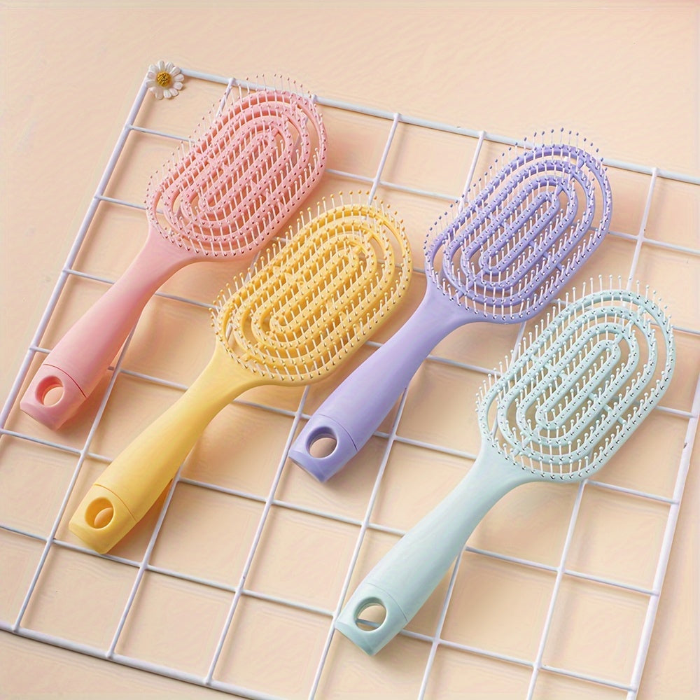 Hairdressing Brush with Hollow Out Design for All Hair Types - Pink Plastic Brush for Wet and Dry Detangling, Non-Electric