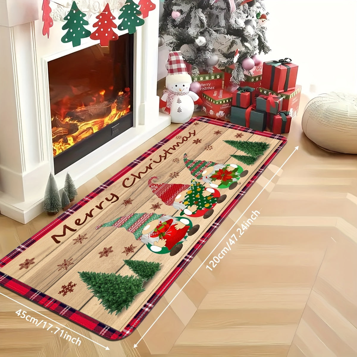 Decorate your home for the holidays with our Christmas-themed rug pad. Made from soft polyester flannel velvet, this rectangular floor mat is lightweight, machine washable, and features a non-slip PVC backing. The low pile, flat woven design is perfect