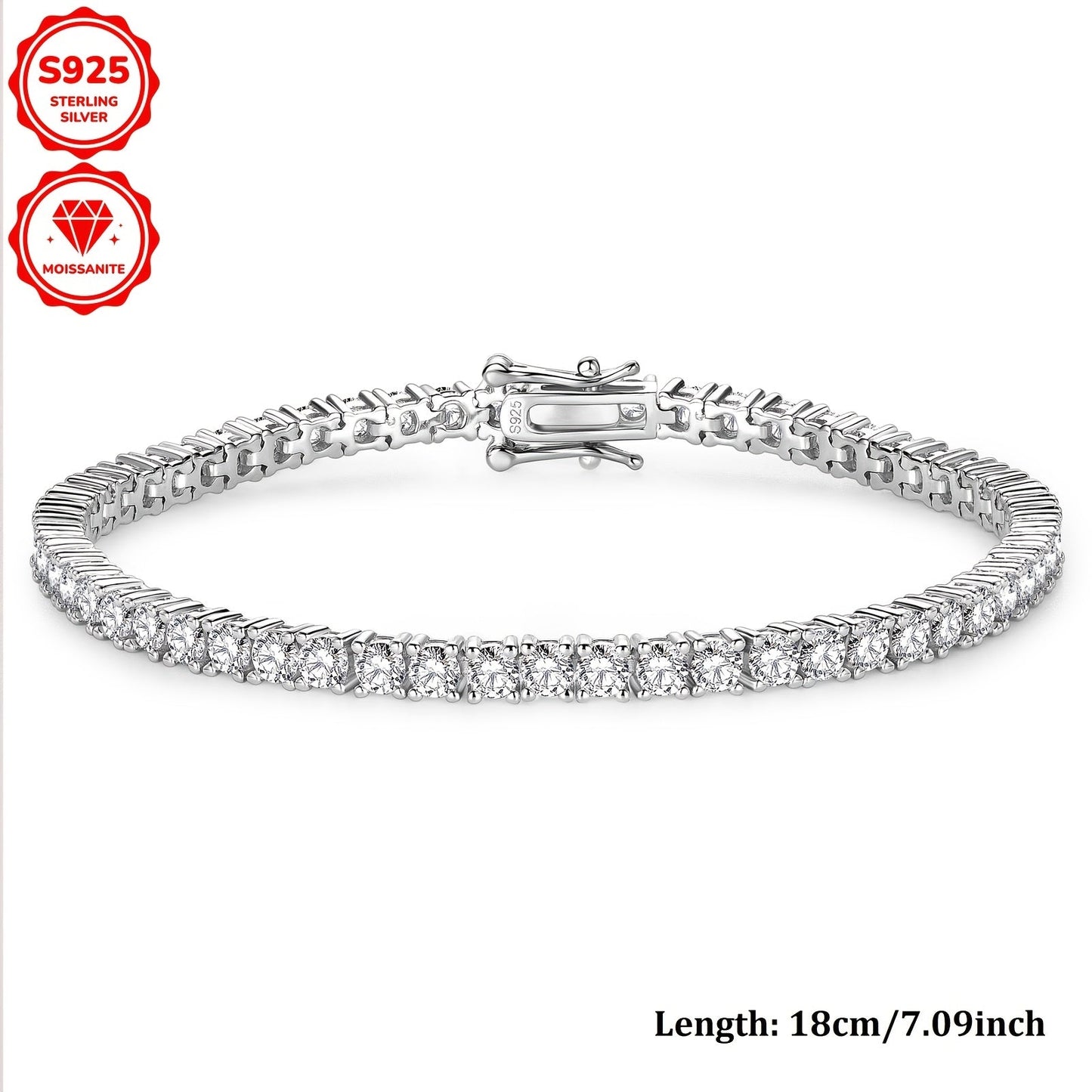 Beautiful 925 Sterling Silver Moissanite Tennis Bracelet with Gold Plating, Featuring 3mm Synthetic Stones totaling 5.4ct. Perfect for April Birthdays, Available in 17cm or 18cm. Ideal for Weddings, Vacations, and as a Thoughtful Christmas Present.