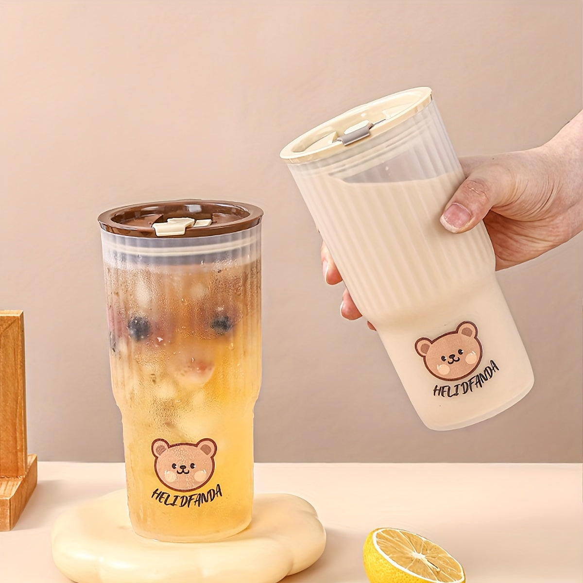 650ml Cute Bear Design Plastic Water Bottle, Leak-proof and Portable coffee cup, ideal for both youngsters and adults on the go.