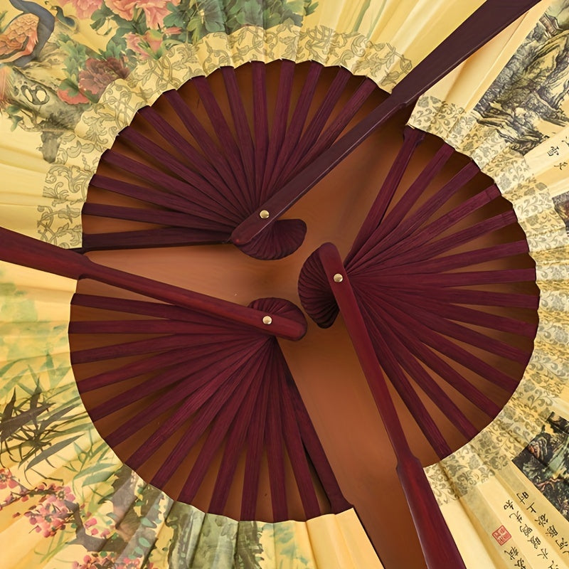 Ancient Style Chinese Fan with Exquisite Peony Plum Eight Jun Picture, 8-Inch Folding Fan