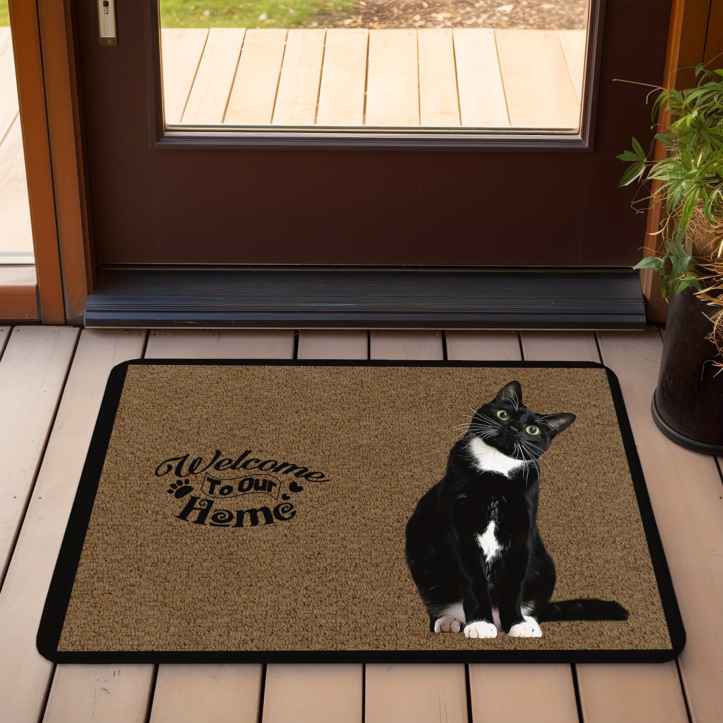 Cat Pattern Door Mat, featuring a Non-Slip Base, Stain Resistant, and Quick Drying properties. Suitable for Indoor and Outdoor use in areas such as the Kitchen, Entryway, Living Room, Balcony, Laundry Room, and more. Enhance your Home Decor with this