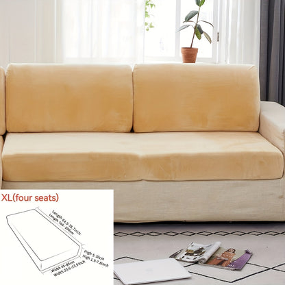 Golden Velvet Sofa Cover provides winter warmth and dustproof furniture protection. Easy to clean with elastic fabric, it offers full coverage and universal anti-slip design. Also serves as an anti-cat scratch back cover, cloth cushion cover suitable for