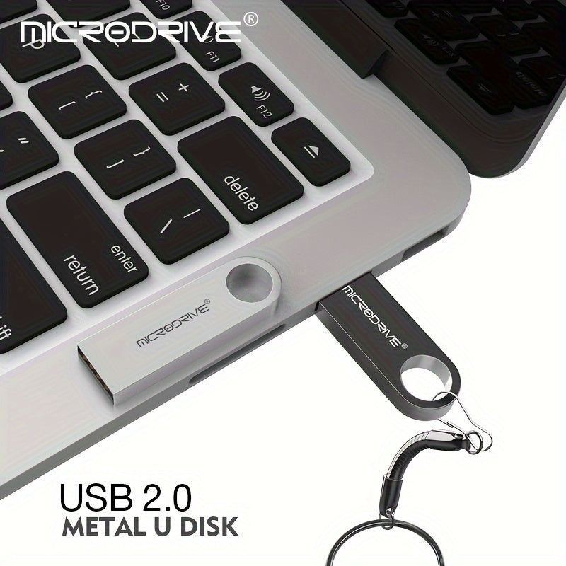 MICRODRIVE USB 2.0 Flash Drive available in storage options from 4GB to 128GB, portable with key ring attachment, suitable for data transfer and backup.