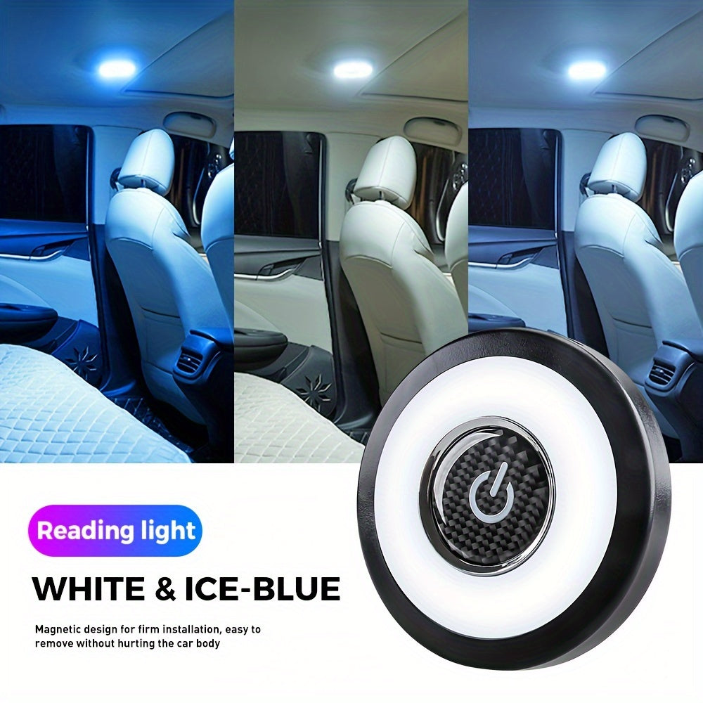 1pc USB rechargeable LED car ceiling light with 3 colors, magnetic roof attachment for vehicle and RV use, and can also be used as a reading or cabinet light in the bedroom.