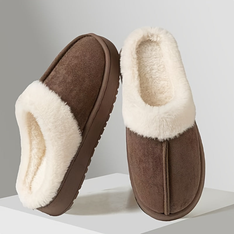 Comfortable fleece-lined slippers for women, warm and non-slip for winter indoor wear.