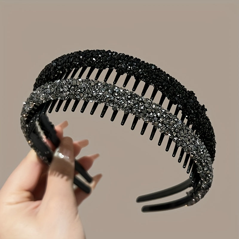 2 Full Diamond Hairbands with teeth and anti-slip for washing face and makeup.