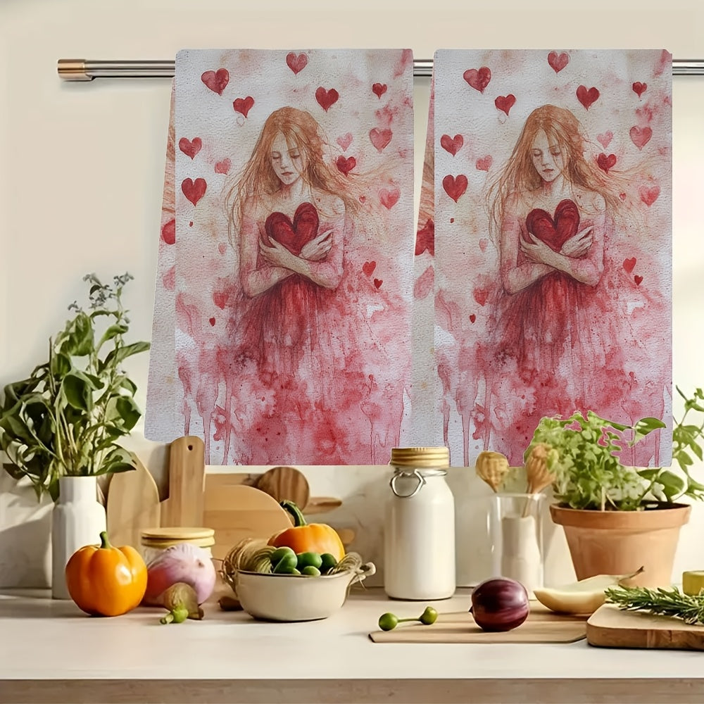 Set of 2 Ultra Soft Kitchen Towels featuring Valentine's Day Goddess Design, Highly Absorbent Dish and Hand Towels for Holiday Decor, Machine Washable, Measures 16x24 Inches - SKU: 2KYSYS1217521