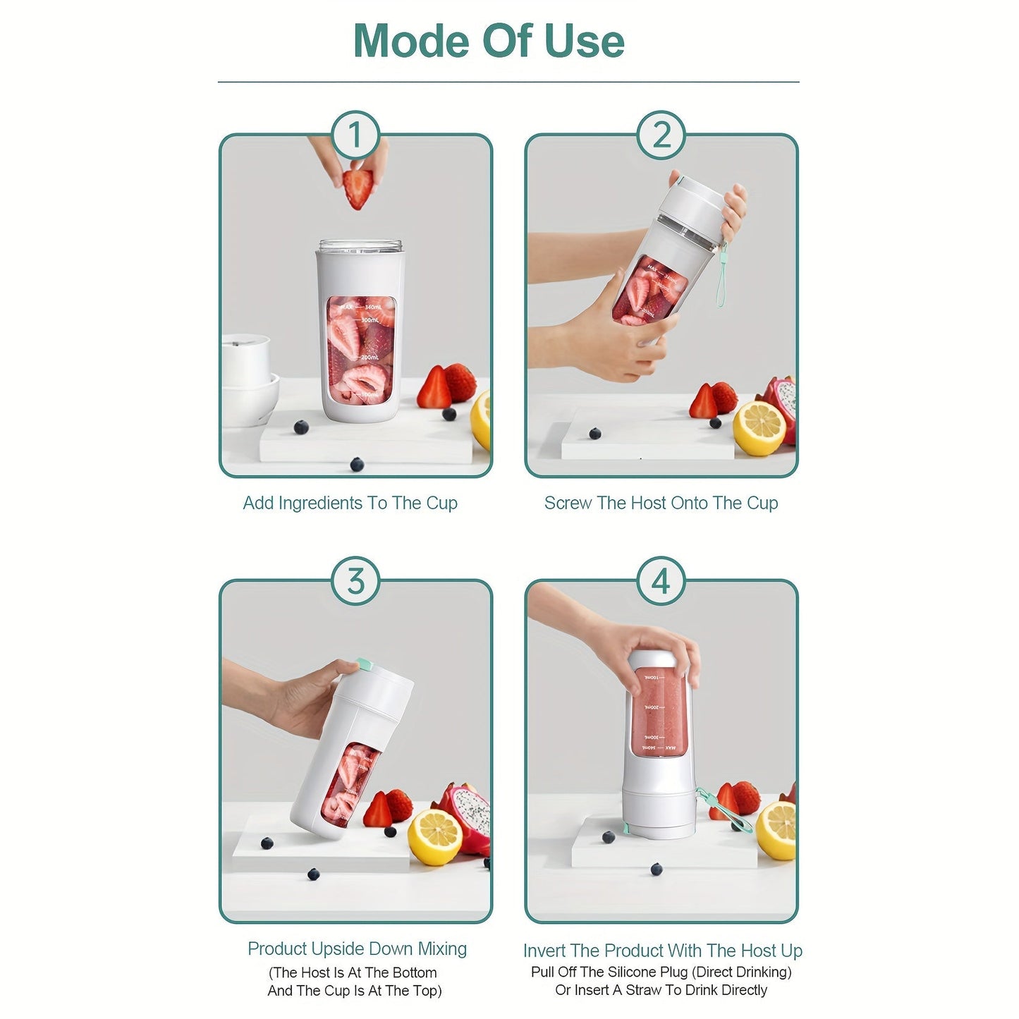 Portable USB rechargeable blender with 10 blades, perfect for making smoothies, shakes, and ice drinks. BPA-free and ideal for use at home, the gym, or while traveling.