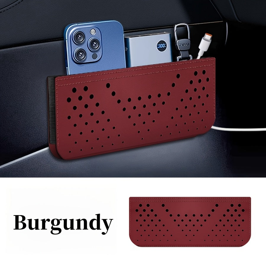 Car Dashboard Organizer with Adhesive, Faux Leather Storage Pouch for Phone, Cards, Keys, Glasses; Vehicle Cup Holder.