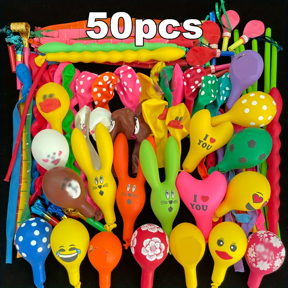 50-piece durable rubber balloon set perfect for parties and celebrations. Ideal for balloon decorations.