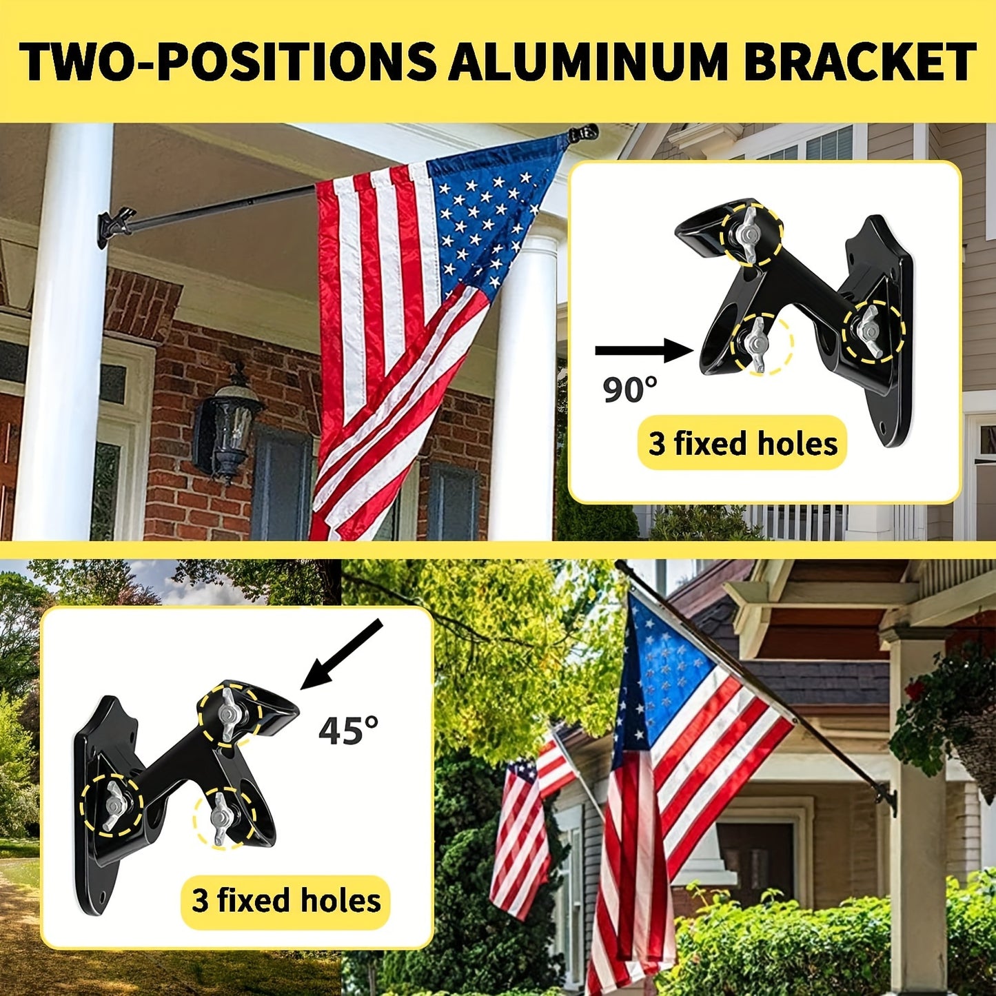 182.88cm stainless steel flag pole with rotating rings for 91.44x152.4cm flag, includes base for residential use.