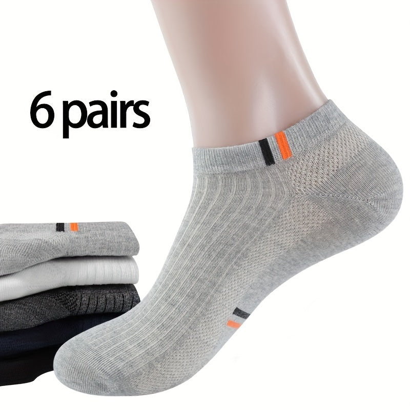 6 pairs of men's low-cut ankle socks made from a lightweight cotton blend with stretch and heel protection for spring/summer comfort.