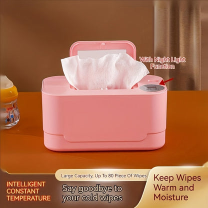 Portable USB night-light wet wipes warmer and dispenser perfect for use at home, in the car, or while traveling. Features a large capacity and compact design for easy storage.