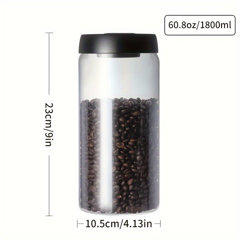 High-Quality Borosilicate Glass Vacuum Jar for Coffee Beans and Kitchen Storage - Available in 500ml, 900ml, 1200ml, and 1800ml Capacities - Transparent, Durable, and Ideal for Preserving Freshness and Aroma