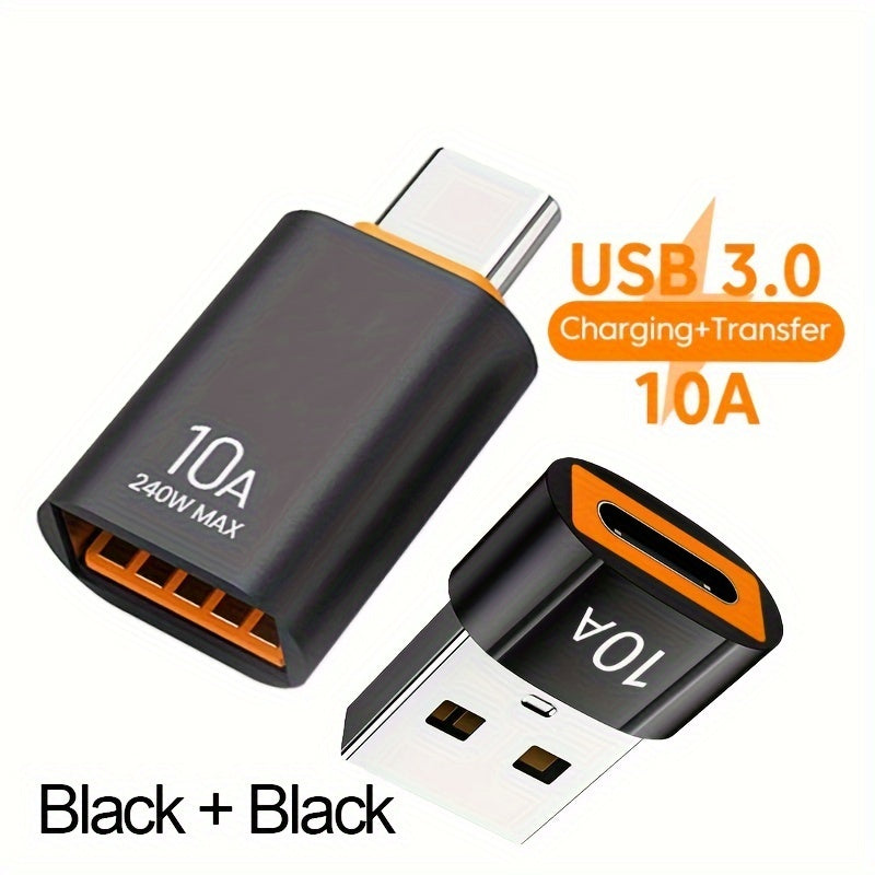 Set of 2pcs 10A OTG USB 3.0 to Type C adapters for various devices.