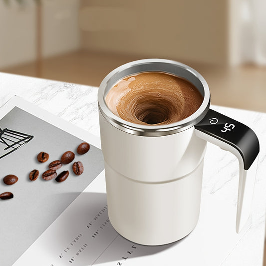 Portable 304 Stainless Steel Coffee Mug with Automatic Stirring and Temperature Display; USB Rechargeable for Home and Office Use.