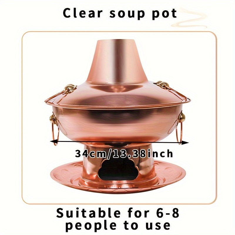 High-quality Pure Copper Hot Pot - 34.04cm with a Traditional Chinese Mandarin Duck Design, suitable for use with Charcoal, and is also Dishwasher Safe for both Home and Restaurant Use.