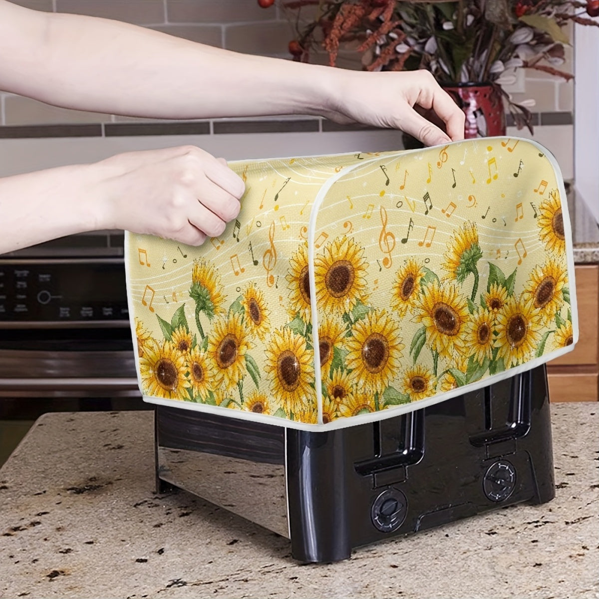 Sunflower and Music Notes Polyester Toaster Cover - Dustproof Small Appliance Protector - Perfect for Sunflower Enthusiasts - Size Small