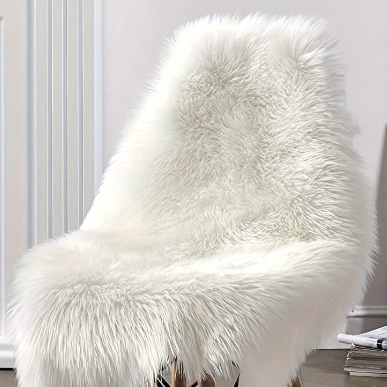 Plush Faux Fur Chair Cushion - Cozy, Non-Slip Mat for Winter Warmth - Perfect for Bedroom, Hallway, Office - Machine Washable, Made of Polyester & Acrylic Blend Faux Fur Material