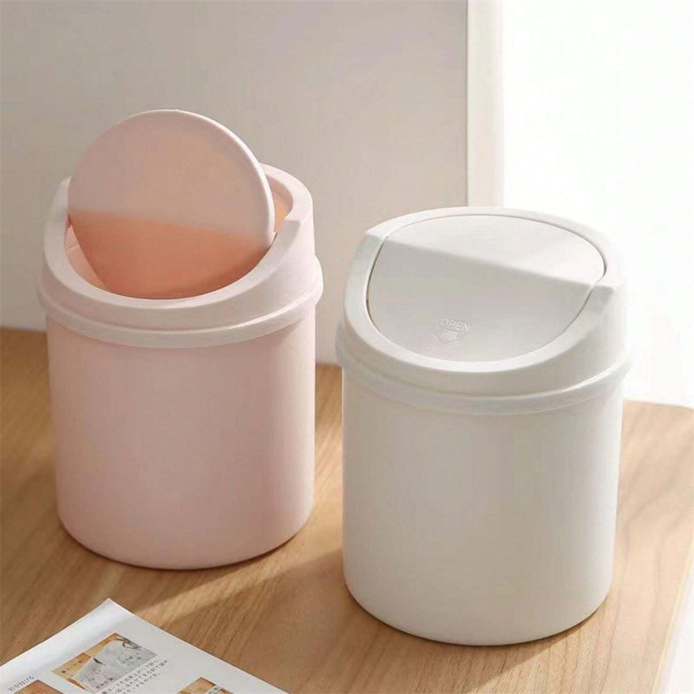 Compact flip-top desktop trash can for home and office use