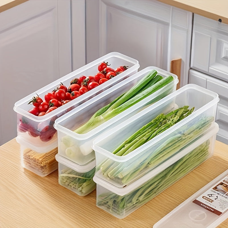 Set of 4 BPA-Free Plastic Food Storage Containers with Lids, Ideal for Organizing Onions, Parsley, Coriander, Garlic, Noodles, Eggs in the Fridge. Easy to Hand Wash, Essential Kitchen Items.