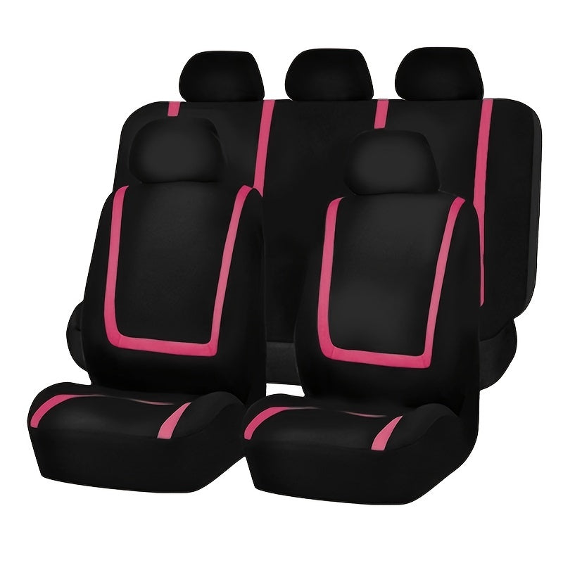 Nine-piece car seat set with patchwork design.