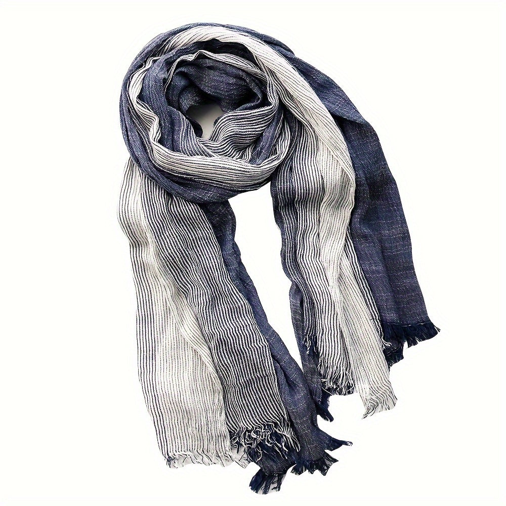 Embrace the Retro British Literary Style with this Popular Choice Elegant Light-Colored Cotton and Linen Scarf. Featuring Bohemian Weave, this scarf is perfect for Men's Spring, Autumn, and Winter. Dimensions: 187.96x79.98cm