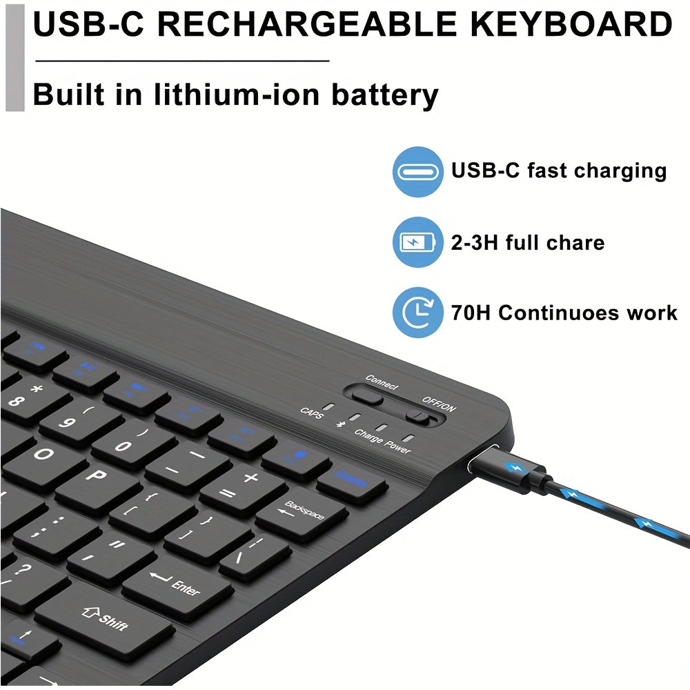 JEPHNY SlimKeys Wireless Keyboard - Ultra-Slim, Rechargeable, Portable Keyboard with Function Keys, USB-C Charging, Compatible with Android, Windows, Samsung Galaxy Tab, iPad Pro/Air/Mini -