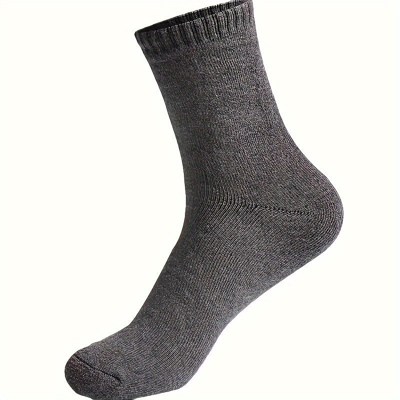 2 or 5 pairs of men's solid warm crew socks for autumn and winter, anti-sweat and breathable