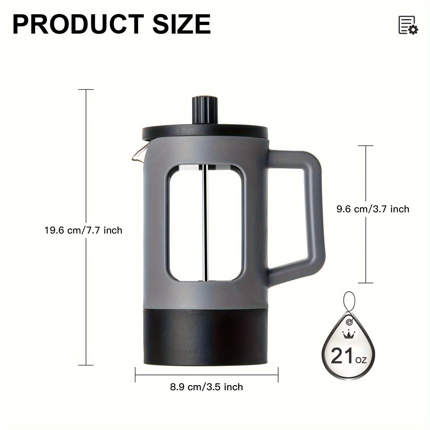 Introducing the French Press Coffee Maker available in three sizes - 350ml, 600ml, and 1L. This modern style coffee maker is constructed with durable glass and stainless steel, featuring a manual operation for a customizable brewing experience. Complete