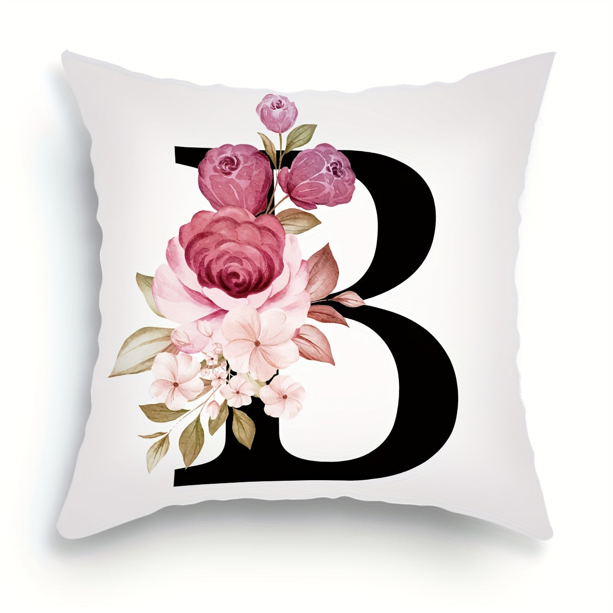 English letter flower print pillowcase for sofa cushions, 45.72cm x 45.72cm.