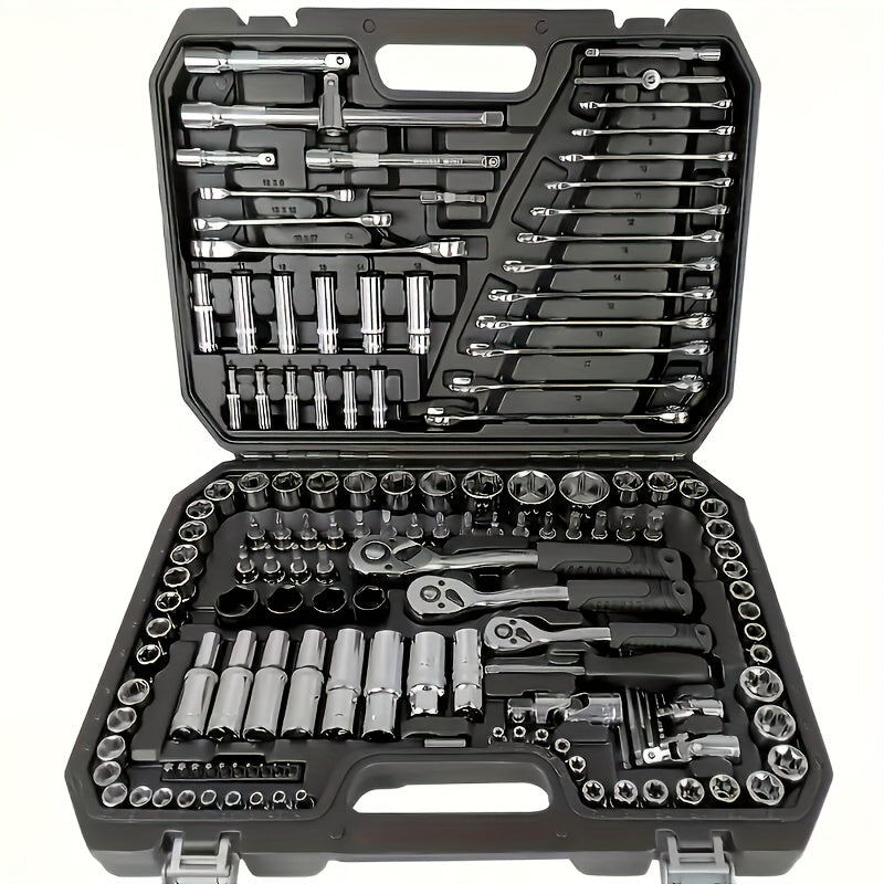 Premium automotive tool set with 3 pieces, upgrades to 46, 53, or 150 pieces. Multi-functional maintenance kit for cars, motorcycles, and industrial equipment. Home repair toolbox without