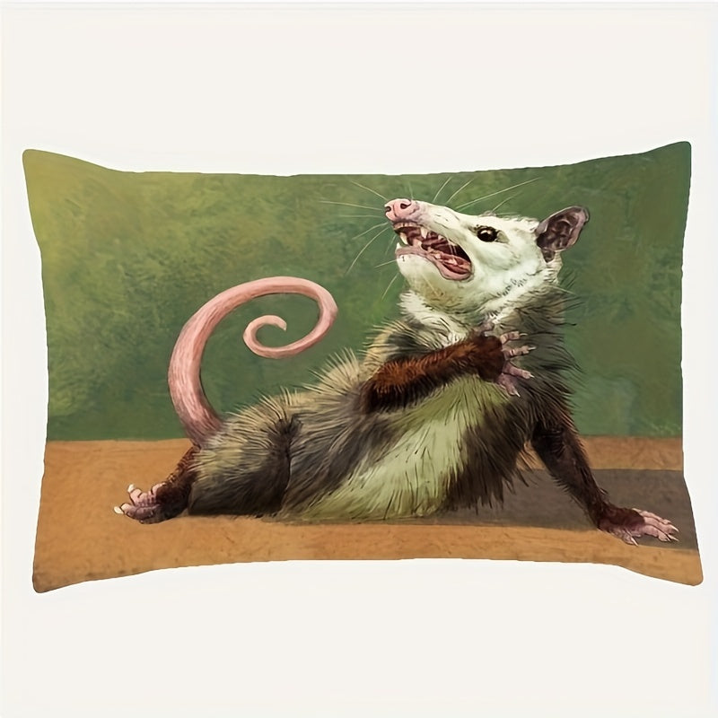 1 Pack of Polyester Plush Opossum Print Pillow Cover for Home Decor - Single-Sided Design, Fits 30.48x50.8 cm Insert, Ideal for Living Room and Bedroom - Suitable for Ages 14 and Up, Cushion Not Included