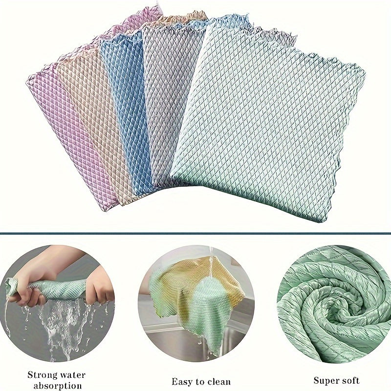 Fish Scale Glass Wiping Cloth - Pack of 5 or 10, Multipurpose Household Cleaning Cloth for Stains Removal, Dishwashing, and Window Wiping. No Trace Towel with Superior Cleaning Power - Essential Cleaning Supplies and Tool