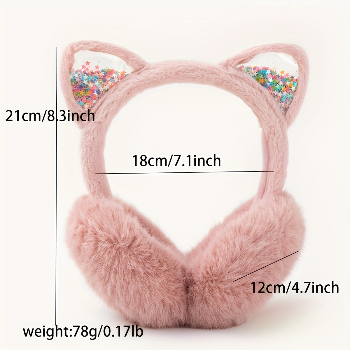 Stylish Women's Cat Ear Winter Earmuffs with Sparkling Sequin Design - Made of Solid Color Polyester, Hand Wash Recommended