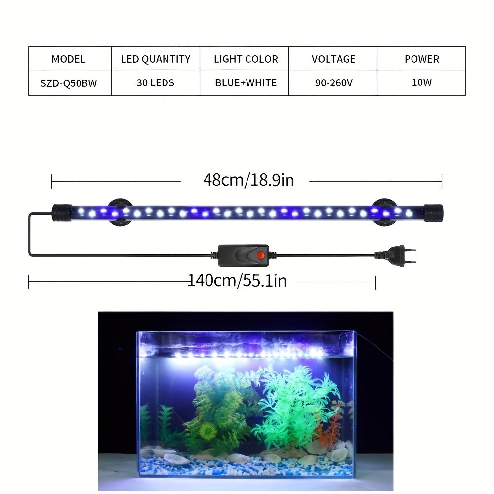 Светодиодная аквариумная лампа для высокой яркости, синим и белым световым эффектом, идеально подходит для декоративных аквариумов.