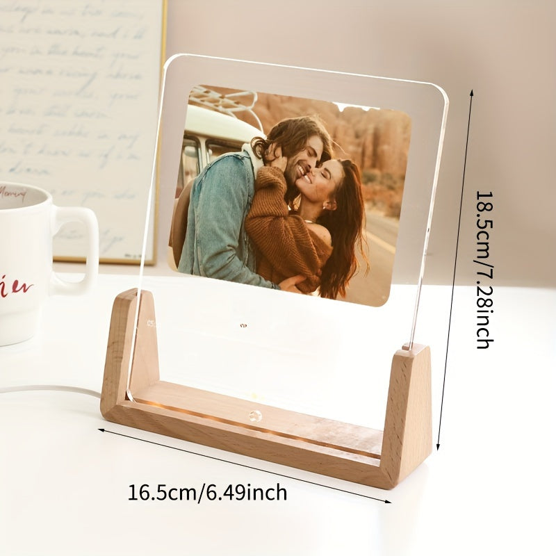 Beautiful Transparent Acrylic Photo Frame with Illuminated Heart - Classy, Customizable Design for Personalized Birthday and Valentine's Day Gifts