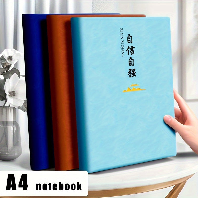 Luxury leather bound A4 notebook with 200 pages, glossy finish, plain ruling, ideal for business office work meetings.