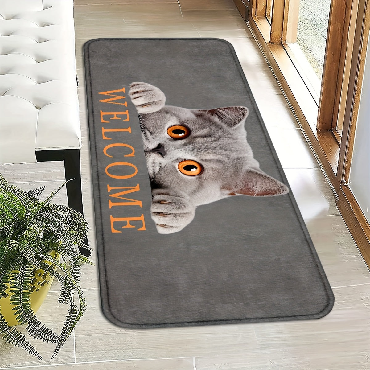 Adorable Cat-Inspired Non-Slip Door Mat - Easy to Clean, Durable Polyester Entrance Rug for Home Decor