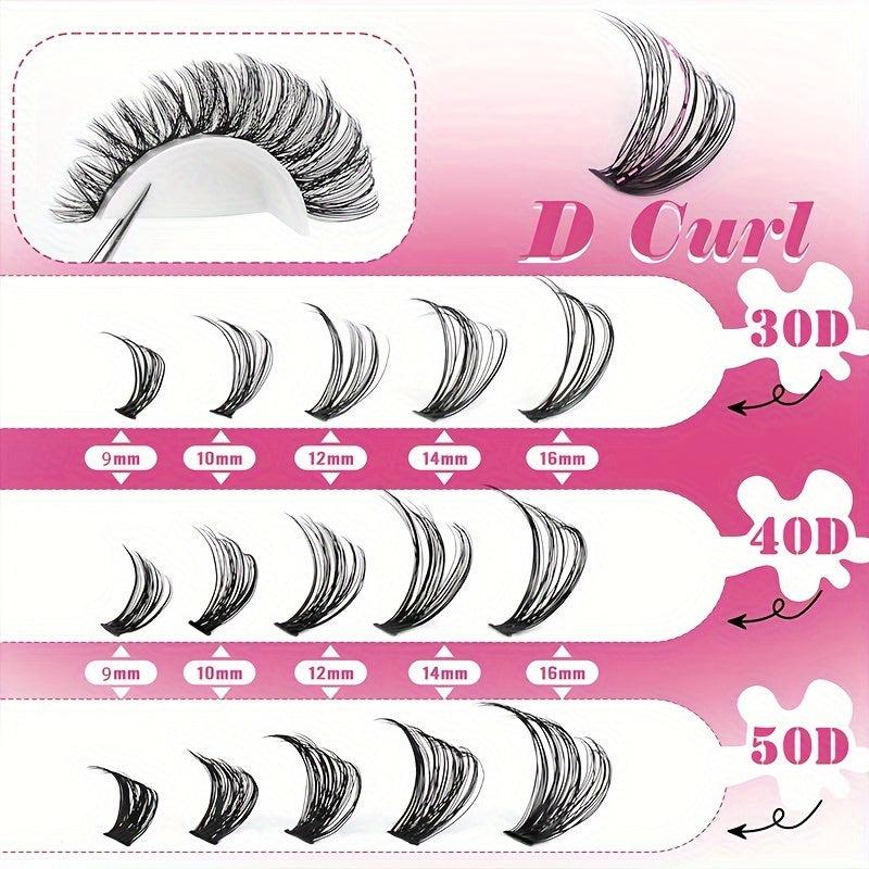 DIY lash extension kit includes 640/280pcs D curl individual lashes in 9-16mm lengths for a wispy manga look at home.